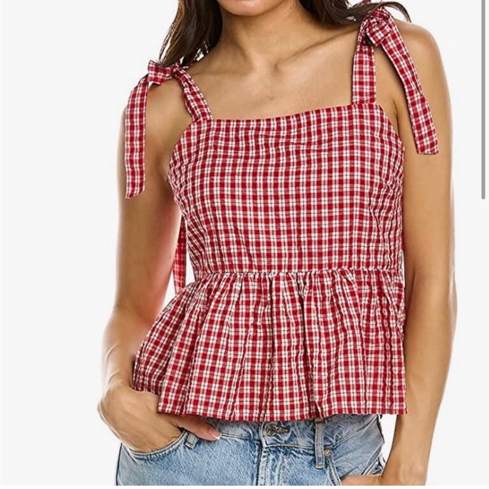Madewell Rosalie gingham tie strap peplum top XL NWT